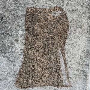 Shein Plus Ruched Drawstring Split Thigh Leopard Skirt